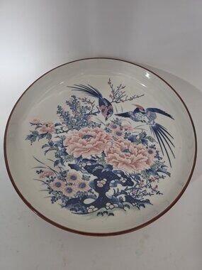 Vintage Japanese Fukusen Bird Flowers Porcelain Serving Bowl Imari 11.5 Inches